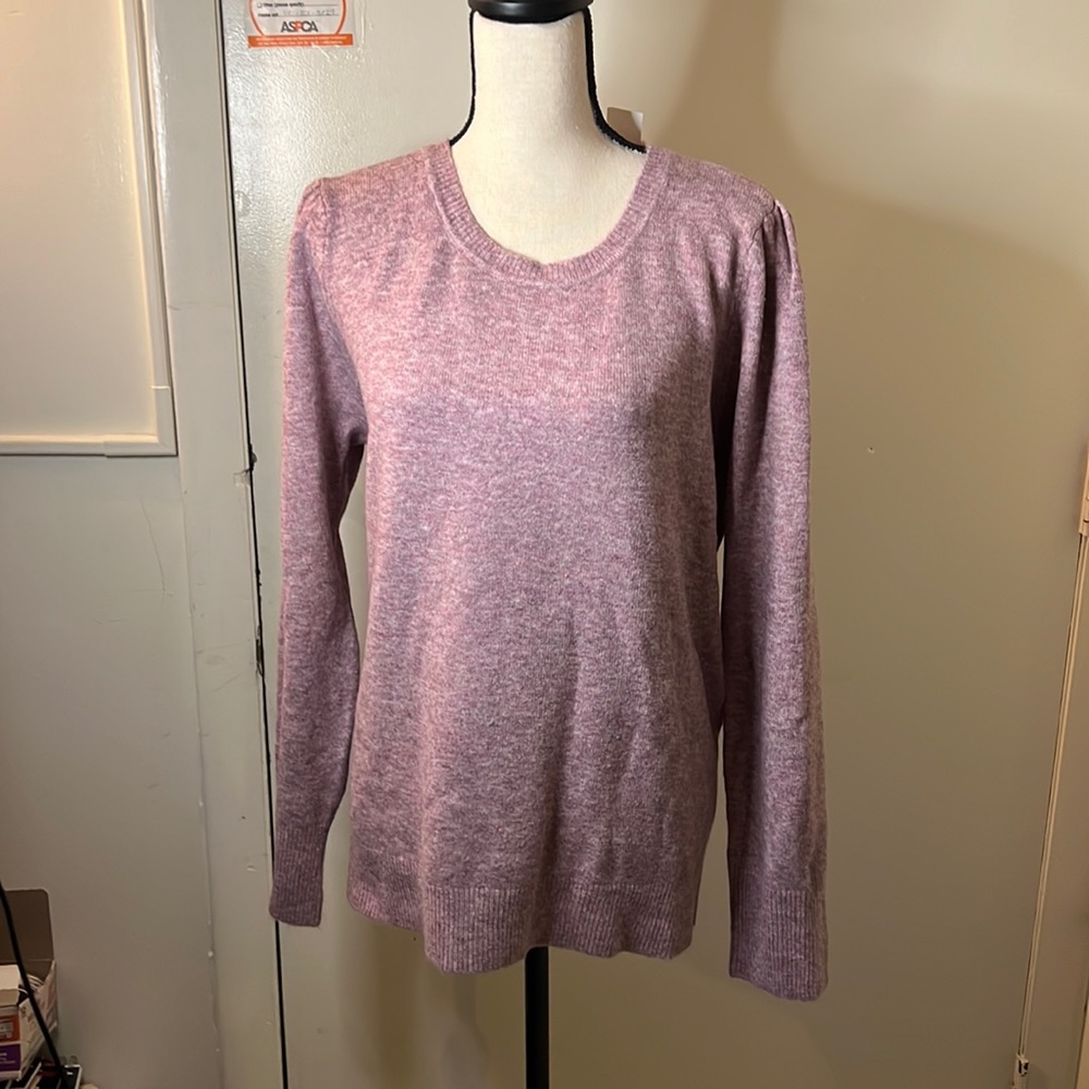 NWT Ann Taylor Loft - Large purple multi color puff sleeve sweater